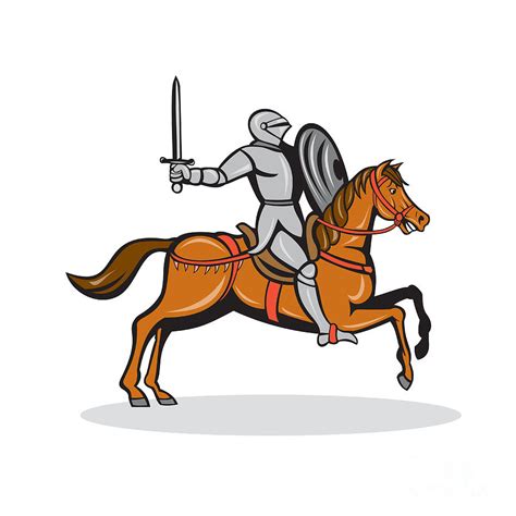 Knight Riding Horse Cartoon Digital Art by Aloysius Patrimonio