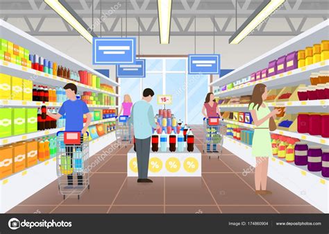 Personas en el supermercado en Vector Illustration Ilustración de stock de ©robuart #174860904