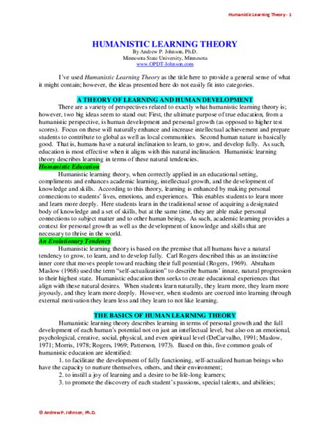 (PDF) HUMANISTIC LEARNING THEORY | Andrew Johnson - Academia.edu