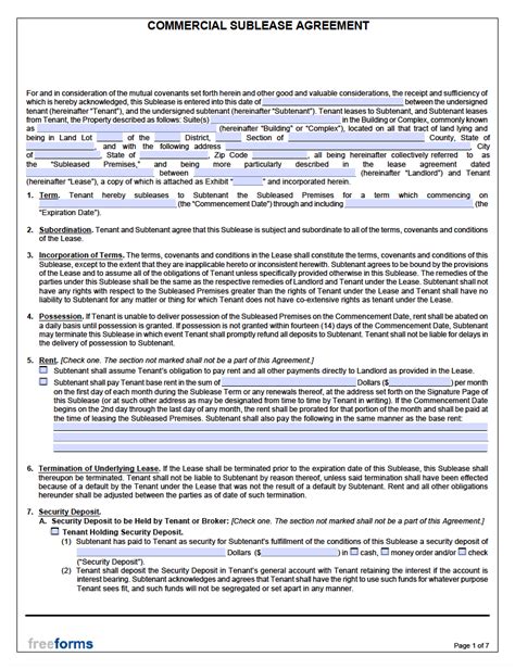 Free Commercial Sublease Agreement Template - Sfiveband.com