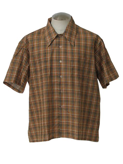 1970's Vintage JCPenney Shirt: 70s -JCPenney- Mens tan, brown, off white, yellow and black plaid ...