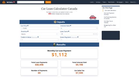 Car Loan Calculator Canada | WOWA.ca