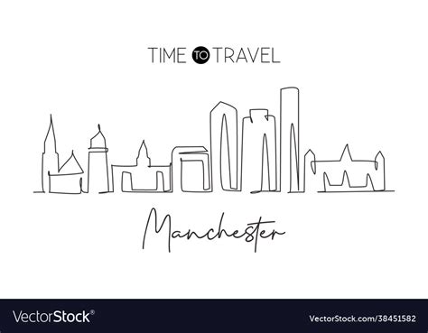 Single continuous line drawing manchester skyline Vector Image