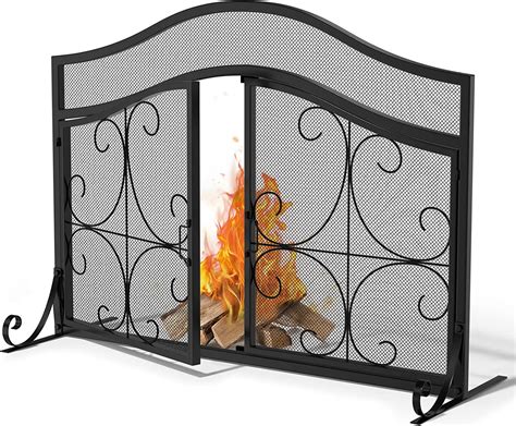 Aomedeelf Extra Large Guard Fireplace Screen, 43x33 inch Decorative Metal Mesh Cover with Doors ...