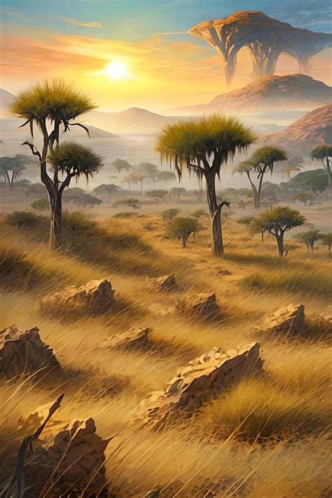 hot savannah landscape, dry grass, artistic, magic t... | OpenArt