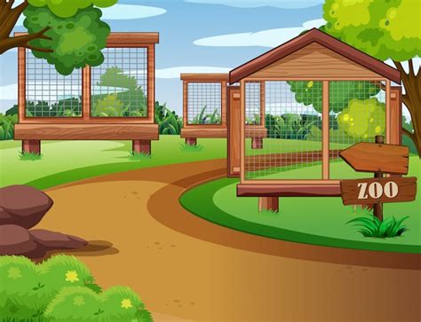 Free Vector | Scene of zoo with empty cages