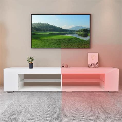 Modern LED TV Stand Storage, High Gloss Entertainment Center, Gaming TV Cabinet with RGB Remote ...