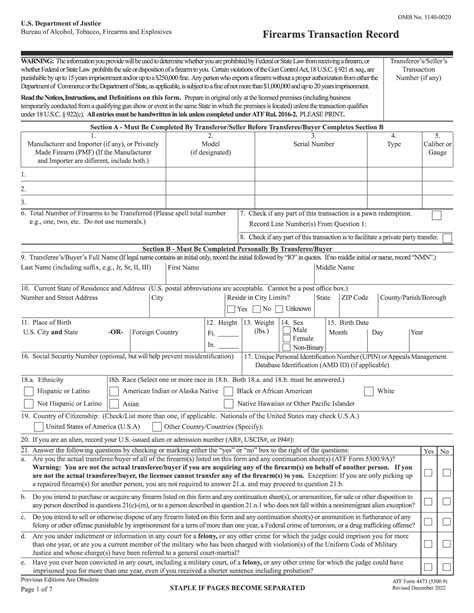 ATF Form 4473 (5300.9). Firearms Transaction Record | Forms - Docs - 2023