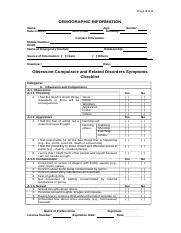 OCD Symptoms Checklist.docx - Page 1 of 4 DEMOGRAPHIC INFORMATION Name: Date of Birth: Age ...