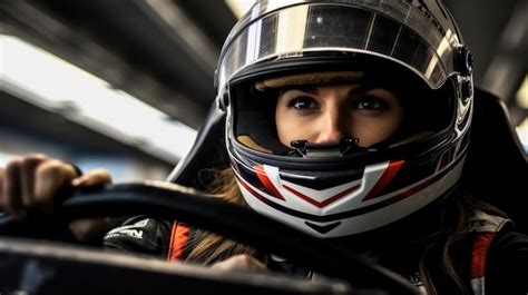 Premium Photo | Female race car driver wearing helmet are driving auto ...