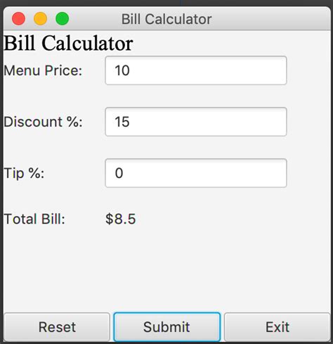 GitHub - TayshawnH/Bill-Calculator: Restaurant meal calculator.