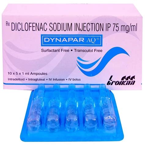 Diclofenac Sodium Dynapar AQ 75 mg/ ml (1ml), Troikaa Pharmaceuticals Ltd, Injection at Rs 130 ...