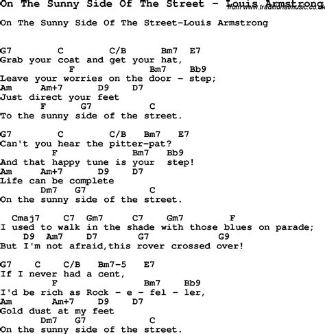 Song On The Sunny Side Of The Street by Louis Armstrong, song lyric for vocal performance plus ...