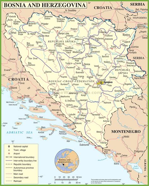 Bosnia road map - Map of Bosnia road (Southern Europe - Europe)