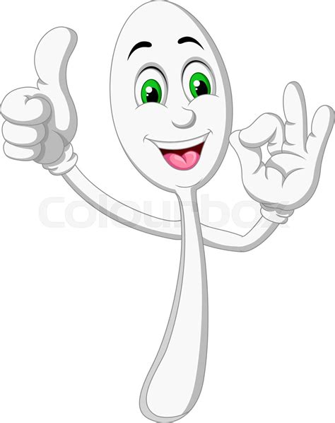 Funny White Spoon Thumbs Up Cartoon | Stock vector | Colourbox