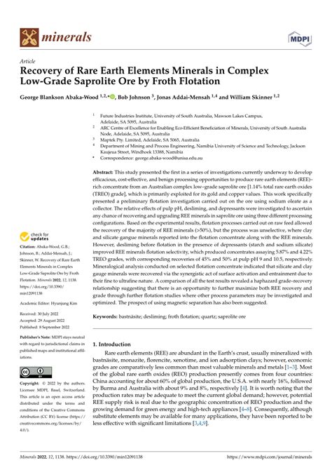 (PDF) Recovery of Rare Earth Elements Minerals in Complex Low-Grade ...