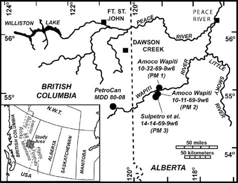 -Map illustrating the Peace River area and the location of the Paddy... | Download Scientific ...