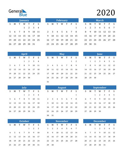 2020 Calendar (PDF, Word, Excel)