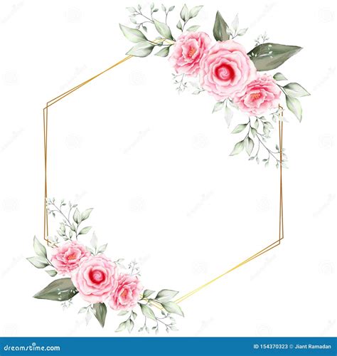 Watercolor Floral Frame Wedding Invitation Cards Template with ...