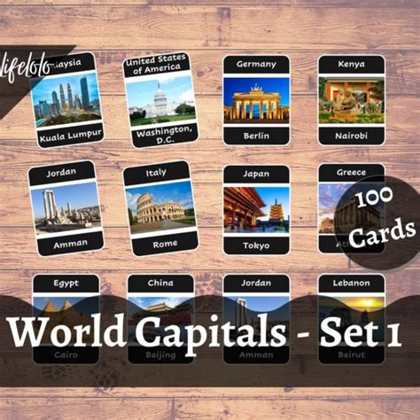 World Countries and Capitals (Set 1) | 100 Flash Cards, Montessori Cards, World Capital Cities ...