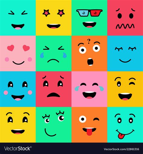 Set of 16 funny emotion emojifaces on background Vector Image