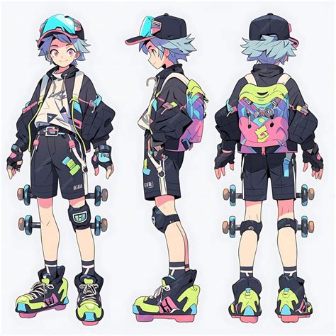 Premium Photo | Character Anime of Male Skater Chibi Kawaii Skateboarder Fashion Baggy Shorts v ...