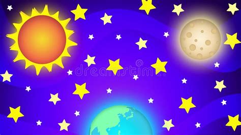 Cartoon Illustration of the Creation of Sun, Moon and Stars Stock ...