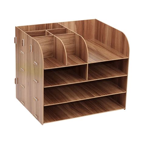 Large Desktop Storage Box Wooden File Rack Document Holder Stationery ...