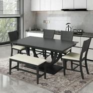 EUROCO 7-Piece Solid Wood Dining Table Set,71.5” Dining Room Set with ...