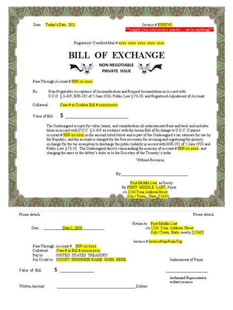 Bill of Exchange Template | PDF | Uniform Commercial Code | Payments