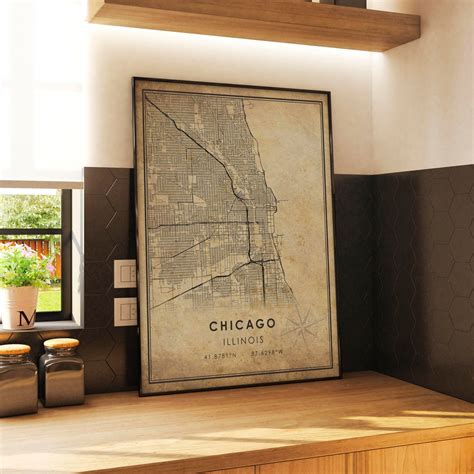 Chicago Vintage Map Print Chicago Map Illinois Map Art - Etsy