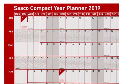 Sasco Unmounted Compact Year Planner Landscape 2019 – Sasco Planners