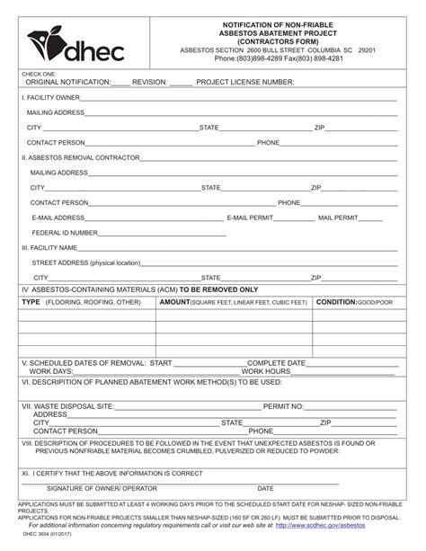 DHEC Form 3654 - Fill Out, Sign Online and Download Fillable PDF, South ...