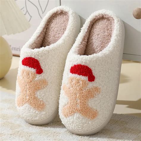 Christmas Gingerbread Man Kawaii Fluffy Fur Slippers - KawaiiMerch.com