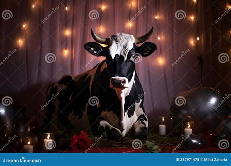 Spooky Portrait of a Cow in a Halloween Setup in Studio, Dramatic Lighting. Created with ...