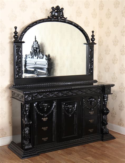 Black Gothic Ornate Hand Carved Dresser w/ Mirror | Gothic home decor, Hand carved, Ornate