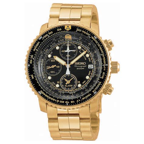 Seiko® Men's Gold - Tone Alarm Chronograph Flight Computer Watch - 126603, Watches at Sportsman ...