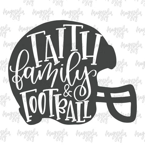 a football helmet with the words faith, family and football on it's side