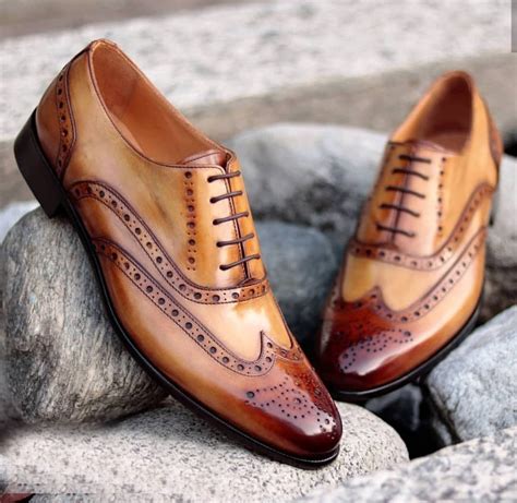 Handmade Brown Wing Tip Leather Shoes, Men's Lace Up Leather Formal ...