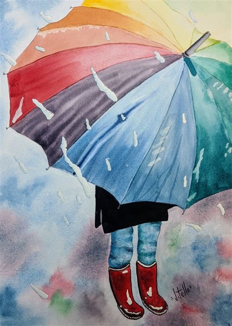 Rainy Day Umbrella Watercolor Painting Free Shipping - Etsy