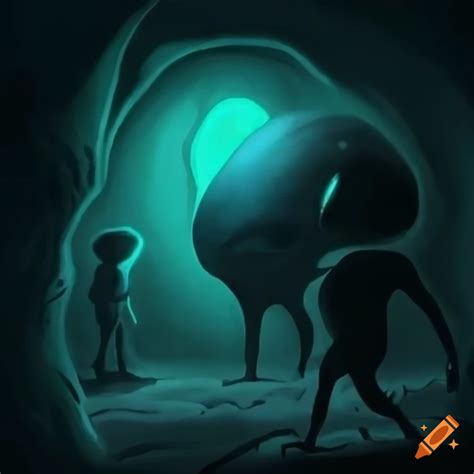 Dark earth tone alien cave drawing