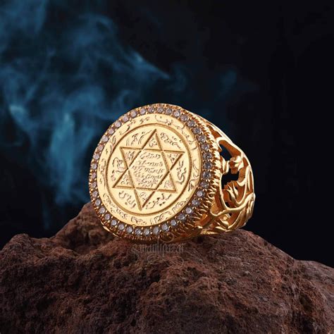 Solid Gold Seal of Solomon Ring King Solomon Ring for Muslim - Etsy