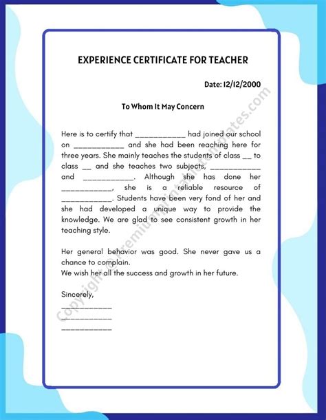 Experience Certificate For Teacher- PDF and Editable Word [Pack of 5]