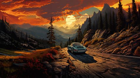 Car Road Forest Sunset Mountain 4K #8781m Wallpaper PC Desktop