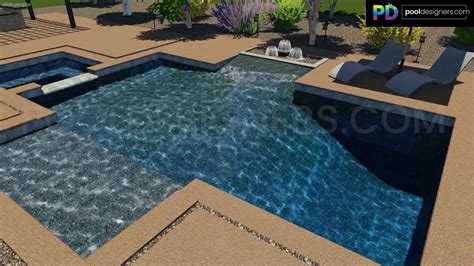 Geometric Pool With Tanning Ledge and Spa | PD30 - 3D POOL DESIGN ...