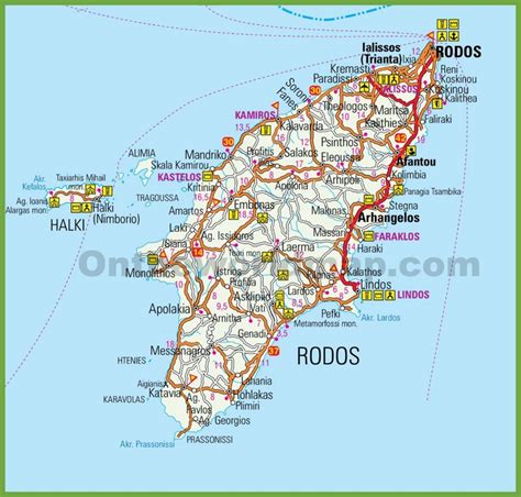 Rhodes tourist map - Ontheworldmap.com