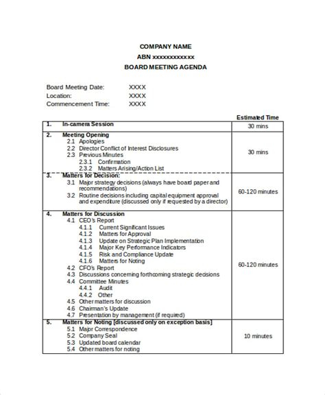 Company Meeting Agenda Template - 7+ Free Word, PDF Document Download