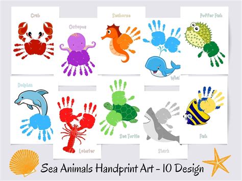 Sea Animals Handprint Art Bundle, Summer Handprint, Classroom Nursery Activity Card, Kids Baby ...