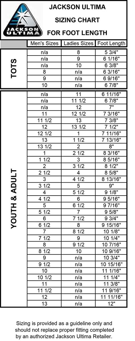 Jackson Skates Size Chart