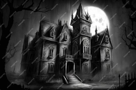 Premium AI Image | Sketch of gothic house in the moonlight with eerie shadows casting across its ...